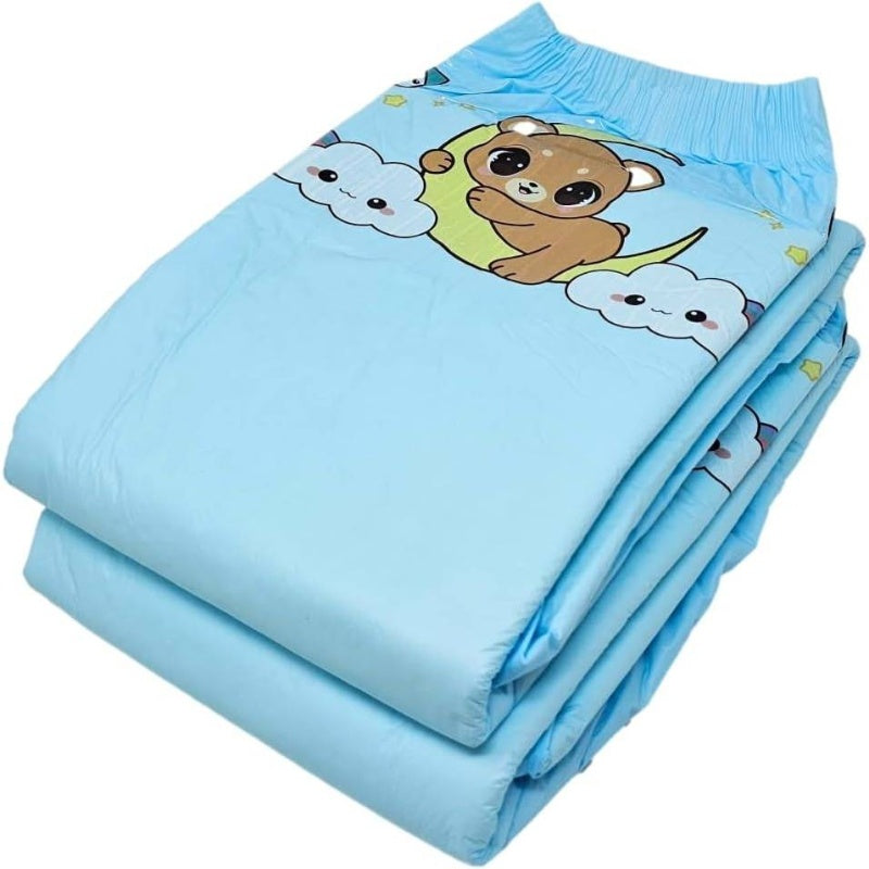 2 Pack Lunar Cub - 3.17gal Adult Diapers Medium Size - Heavy-Duty Incontinence Underwear with Cute Bear & Rabbit Cartoon Design, Leak-Proof Protection, Soft Comfort Fit, Wet Wipe Compatible, Individually Wrapped for Hygiene - Ideal for Bedridden, Post-Sur