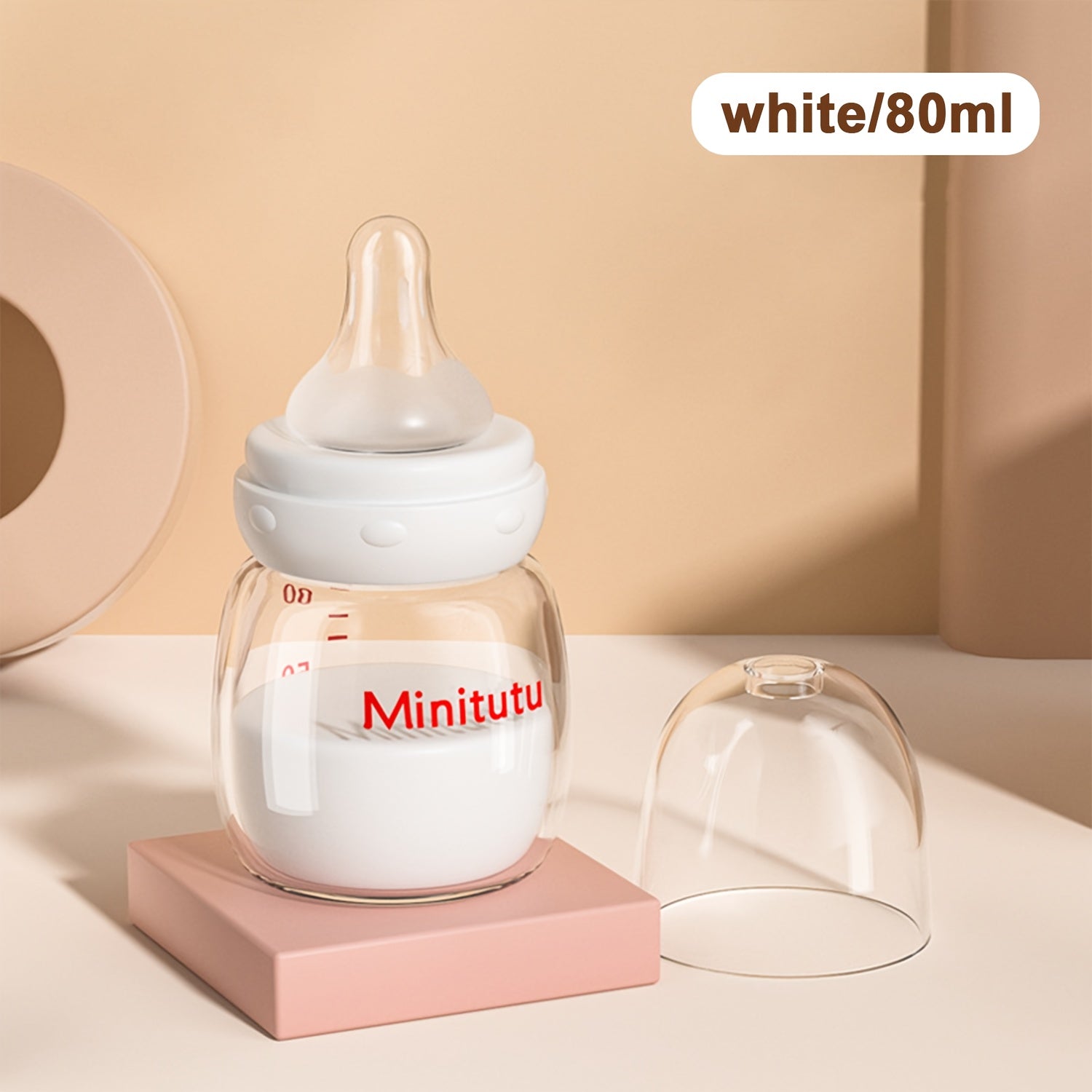 1pc Glass Baby Bottle 1pc 80ml Transparent Glass Baby Bottle with Easy-Grip Handle for 0-6 Months | Standard Caliber