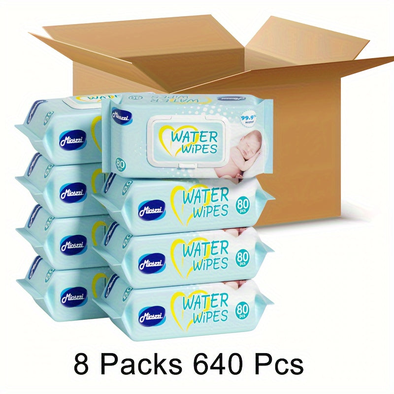 8 Packs Baby Wipes Aloe Vera Extract 99.9% EDI Pure Water No Fluorescent Agent Zero Additives for Sensitive Light Beige Baby Hand & Mouth Wet Wipes Water Wipes 640pcs