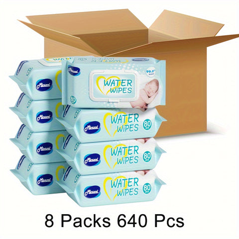8 Packs Baby Wipes Aloe Vera Extract 99.9% EDI Pure Water No Fluorescent Agent Zero Additives for Sensitive Light Beige Baby Hand & Mouth Wet Wipes Water Wipes 640pcs