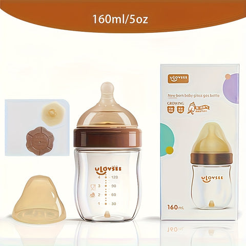 4oz,8oz High Borosilicate Glass Baby Bottles, Wide-Neck Glass Feeding Bottle, Milk Bottle with Bottom Air Balance Hole\u002FValve, Perfect Gift for Newbor