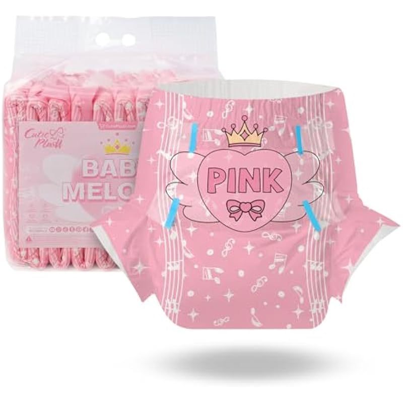 CutiePlusU Adult Diapers 10 Pieces Incontinence Briefs with Tabs for Women and Men Maximum Overnight Absorbency Styles Randomized Baby Melody Medium 28 38