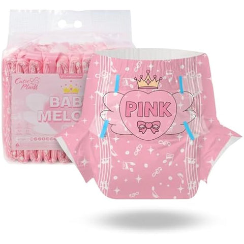 CutiePlusU Adult Diapers 10 Pieces Incontinence Briefs with Tabs for Women and Men Maximum Overnight Absorbency Styles Randomized Baby Melody Medium 28 38