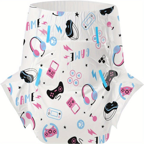 CutiePlusU Adult Diapers 10pcs, Game Baby Disposable Incontinence Briefs with Tabs for Women and Men, Maximum Overnight Absorbency (Medium 28\