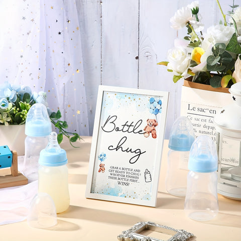 Baby Shower Party Packs, Bottle Chug Baby Shower Game Favors Including Forest Animals Theme Wooden Sign And 18pcs Baby Bottles For Gender Reveal Party Supplies