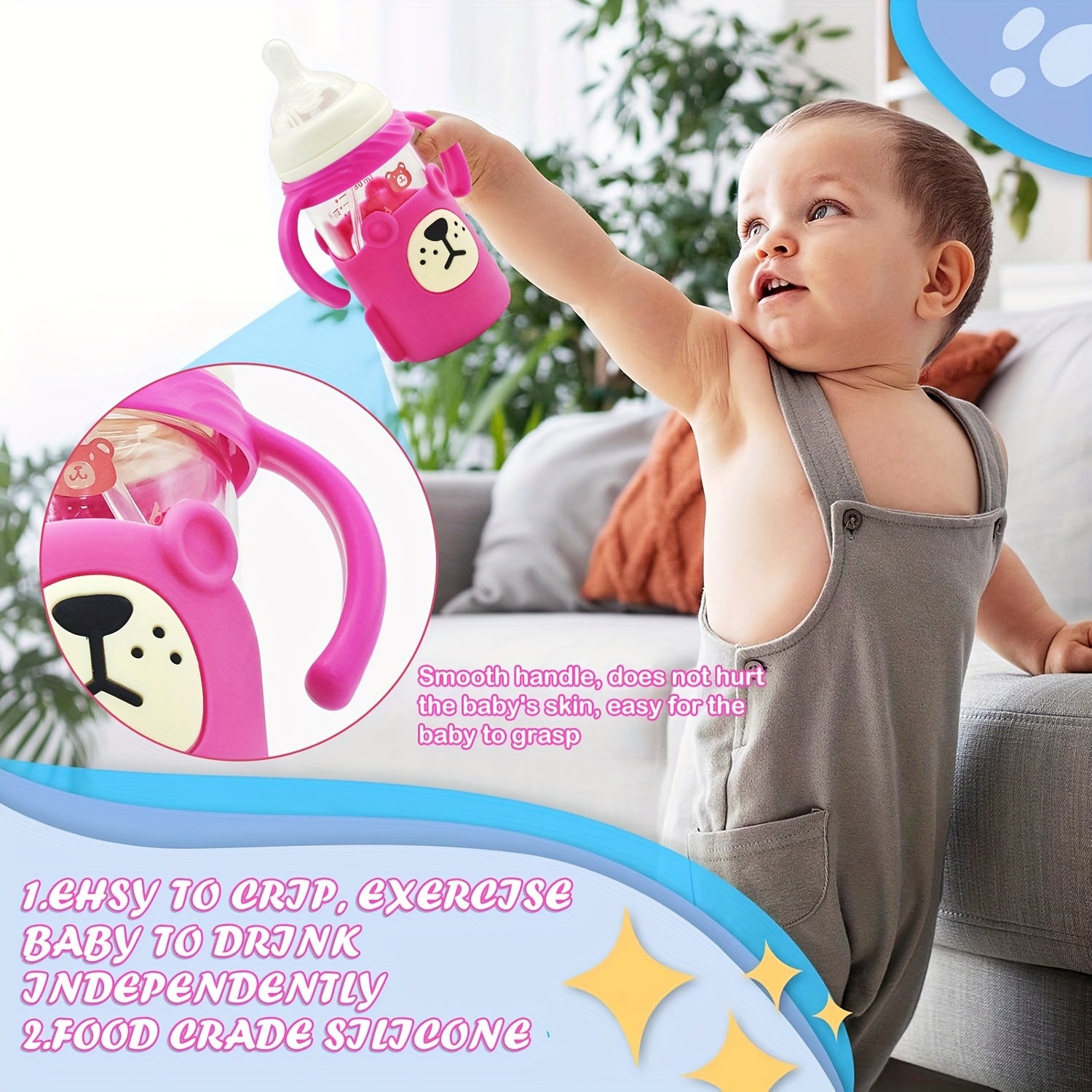 6.09oz Baby Bottle with a Silicone Protective Sleeve, Standard Caliber Baby Bottle, Soft Silicone Nipple.