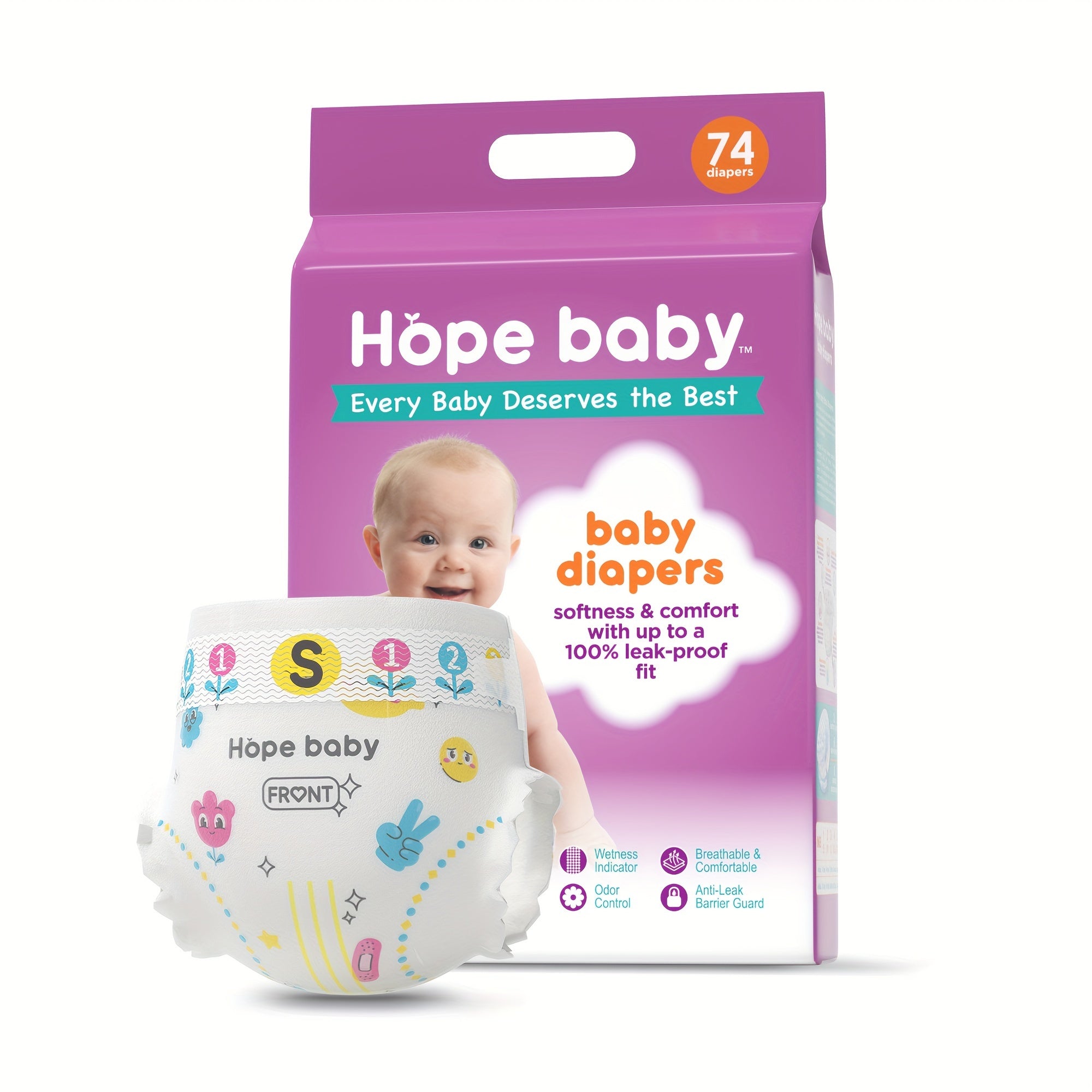 HOPE BABY 74 Count (8-14 LBS) Disposable Baby Diapers Newborn Dry, Softness & Comfort Fit, Leak-Proof Overnight Protection, Hypoallergenic With Skin As Halloween, Christmas Gift