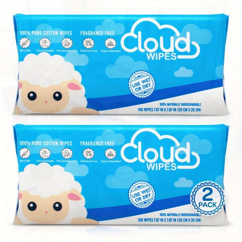 Pure Dry Wipes Soft Unscented Cloth Tissue for Sensitive Light Beige 2Pack 200 Count