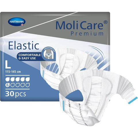 MoliCare Premium Incontinence Brief 6D Moderate Absorbency Adult Diaper with Refastenable Tabs Unisex Size Large 30 Count 1 Pack, Incontinence Diapers for Women, Mens Washable Incontinence Underwear, Diapers for Men Incontinence, Washable Adult Diapers, I