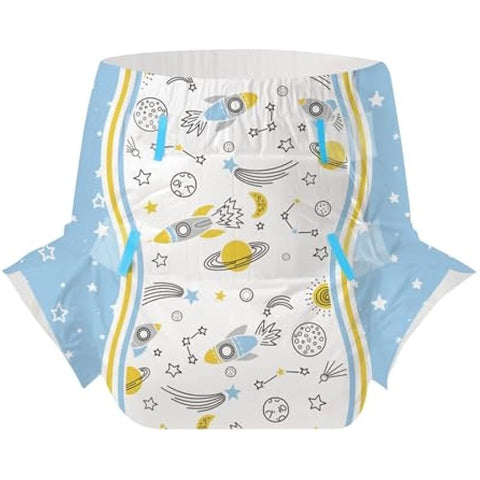 CutiePlusU Adult Diapers 10 Pieces Disposable Incontinence Briefs with Tabs for Women and Men Maximum Overnight Absorbency Cosmic Adventurer Medium 28 38