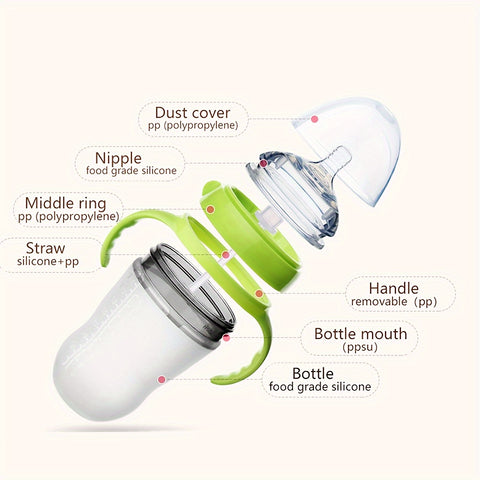 Newborn Silicone Bottle 3pcs Baby Milk Bottle, Newborn Silicone 150Ml\u002F250Ml | Food Grade Material, with Straw And Gravity Ball, Two Replacement Pacifiers for Free, Birthday Holiday Gift, Halloween Christmas Gift
