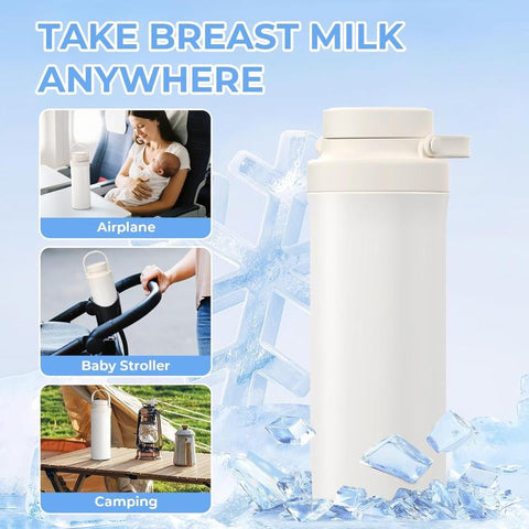 Portable Breast Milk Cooler, 22oz Breastmilk Cooler Bottle for Outdoor with 360°Total Cooling for 24 Hours, Storage Container with 2pcs Baby Bottles, Breastfeeding Essentials, Beige