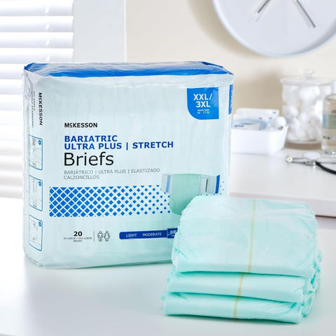 McKesson Ultra Plus Stretch Briefs 20 Count XXL 3XL 5877in, Incontinence Adult Diapers Heavy Absorbency Unisex Disposable Elastic Leg Gathers and Contoured Fit for Men and Women, Heavy Absorbency Diapers, Unisex Adult Diapers, Comfortable Fit, Durable Con