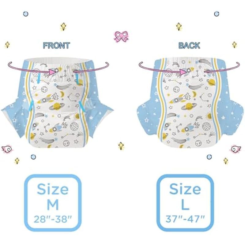 CutiePlusU Adult Diapers 10 Pieces Disposable Incontinence Briefs with Tabs for Women and Men Maximum Overnight Absorbency Cosmic Adventurer Medium 28 38