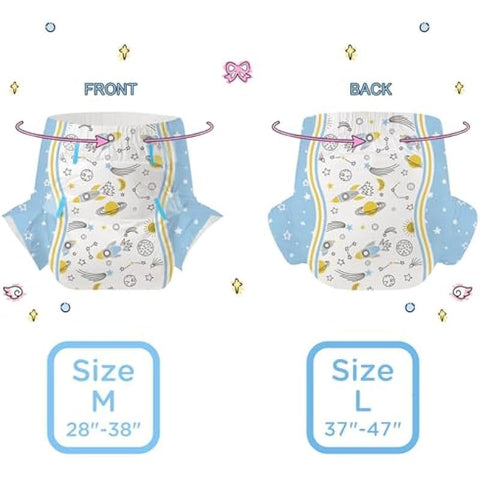 CutiePlusU Adult Diapers 10 Pieces Disposable Incontinence Briefs with Tabs for Women and Men Maximum Overnight Absorbency Cosmic Adventurer Medium 28 38